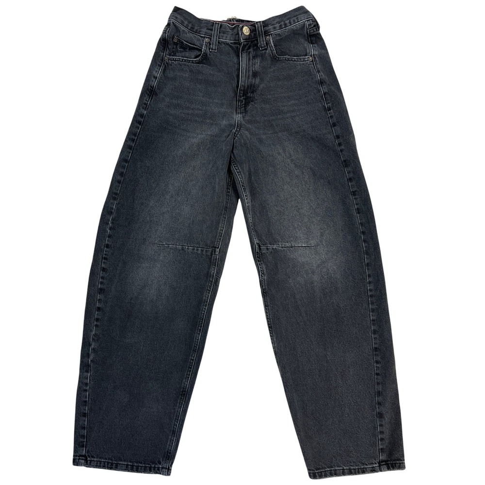 BDG Urban Outfitters Barrel Jeans 26 Black Cinch Back High Rise Curved Leg Denim